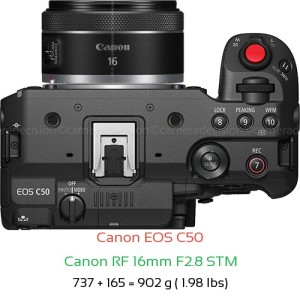 Canon C50 with Canon RF 16mm F2.8 STM Lens Size