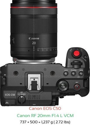 Canon C50 with Canon RF 20mm F1.4 L VCM Lens Size