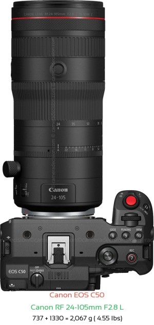Canon C50 with Canon RF 24-105mm F2.8 L Lens Size