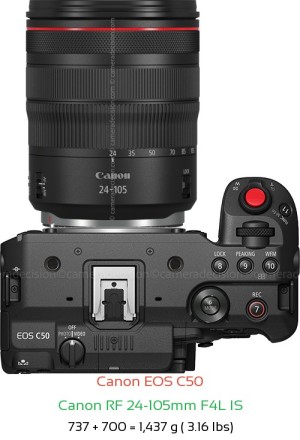 Canon C50 with Canon RF 24-105mm F4L IS Lens Size