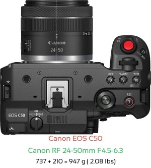 Canon C50 with Canon RF 24-50mm F4.5-6.3 Lens Size