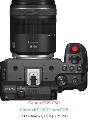 Canon C50 with Canon RF 28-70mm F2.8 Lens Size