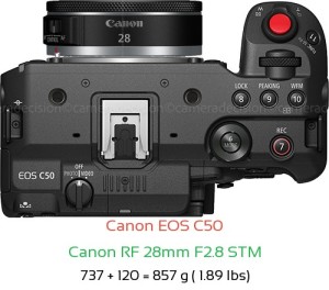 Canon C50 with Canon RF 28mm F2.8 STM Lens Size