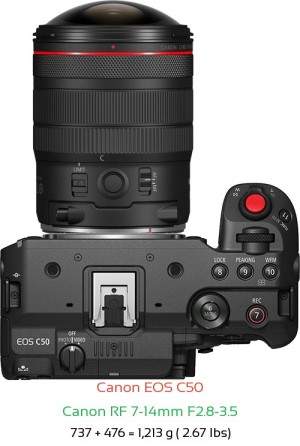 Canon C50 with Canon RF 7-14mm F2.8-3.5 Lens Size