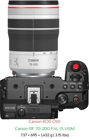 Canon C50 with Canon RF 70-200 F4L IS USM Lens Size