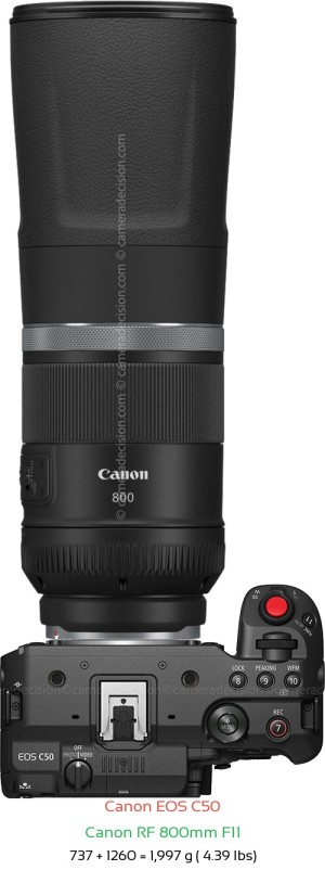 Canon C50 with Canon RF 800mm F11 Lens Size