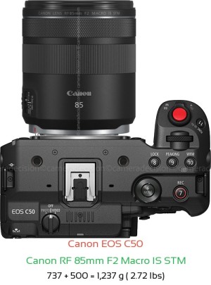 Canon C50 with Canon RF 85mm F2 Macro IS STM Lens Size