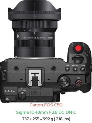 Canon C50 with Sigma 10-18mm F2.8 DC DN C Lens Size
