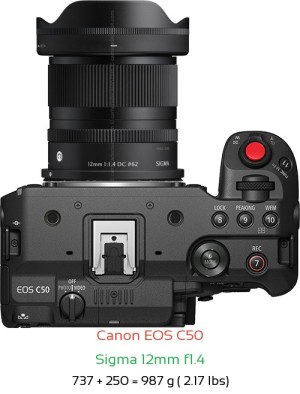 Canon C50 with Sigma 12mm f1.4 Lens Size