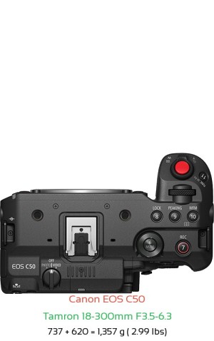 Canon C50 with Tamron 18-300mm F3.5-6.3 Lens Size