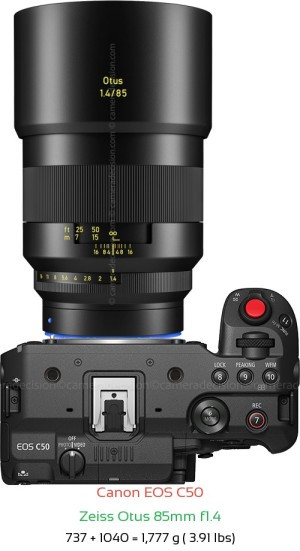 Canon C50 with Zeiss Otus 85mm f1.4 Lens Size