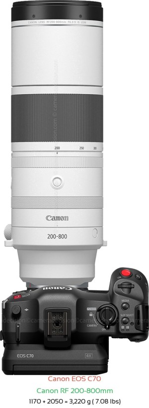 Canon EOS C70 with Canon RF 200-800mm Lens Size