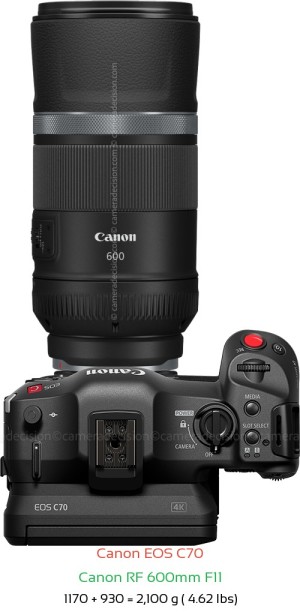 Canon EOS C70 with Canon RF 600mm F11 Lens Size