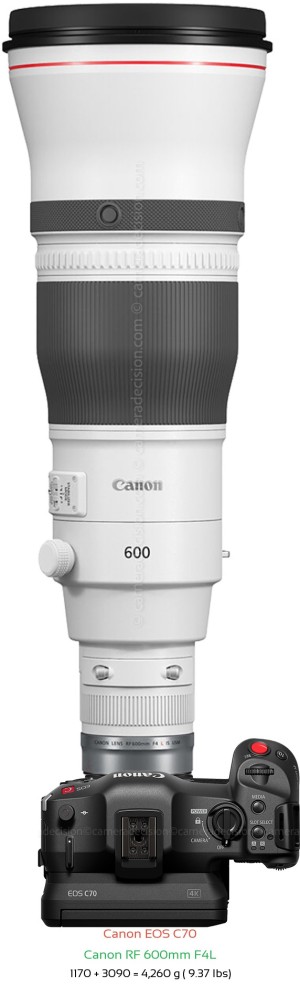Canon EOS C70 with Canon RF 600mm F4L Lens Size