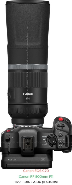 Canon EOS C70 with Canon RF 800mm F11 Lens Size