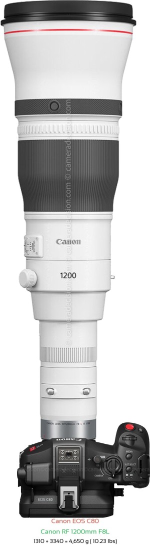 Canon EOS C80 with Canon RF 1200mm F8L Lens Size