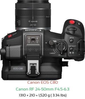 Canon EOS C80 with Canon RF 24-50mm F4.5-6.3 Lens Size