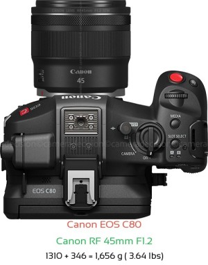 Canon EOS C80 with Canon RF 45mm F1.2 Lens Size
