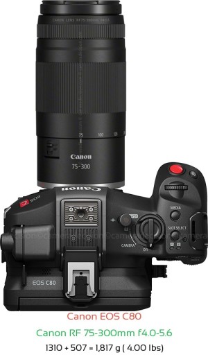 Canon EOS C80 with Canon RF 75-300mm f4.0-5.6 Lens Size