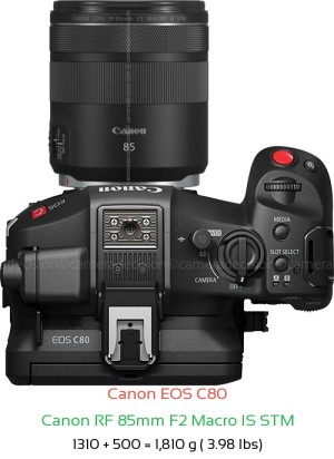 Canon EOS C80 with Canon RF 85mm F2 Macro IS STM Lens Size