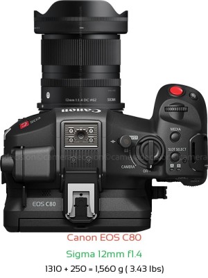 Canon EOS C80 with Sigma 12mm f1.4 Lens Size