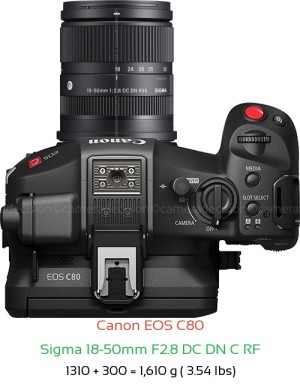 Canon EOS C80 with Sigma 18-50mm F2.8 DC DN C RF Lens Size