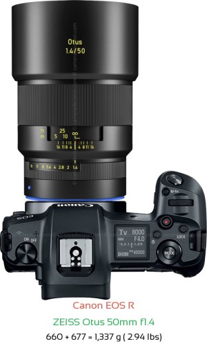 Canon R with Zeiss Otus 50mm f1.4 Lens Size