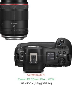 Canon R1 with Canon RF 20mm F1.4 L VCM Lens Size