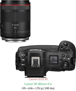 Canon R1 with Canon RF 85mm f1.4 Lens Size