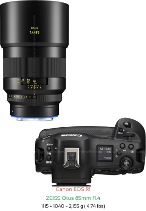 Canon R1 with Zeiss Otus 85mm f1.4 Lens Size