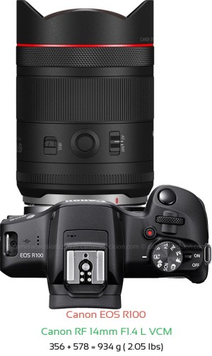 Canon R100 with Canon RF 14mm F1.4 L VCM Lens Size