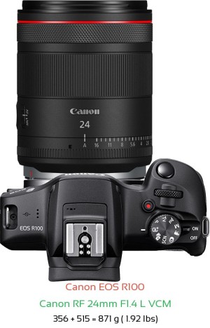 Canon R100 with Canon RF 24mm F1.4 L VCM Lens Size