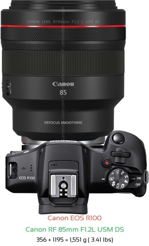 Canon R100 with Canon RF 85mm F1.2L USM DS Lens Size