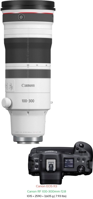 Canon R3 with Canon RF 100-300mm f2.8 Lens Size