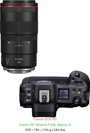 Canon R3 with Canon RF 100mm F2.8L Macro IS Lens Size