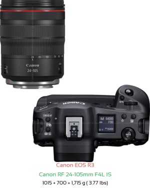 Canon R3 with Canon RF 24-105mm F4L IS Lens Size