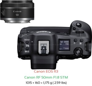Canon R3 with Canon RF 50mm F1.8 STM Lens Size