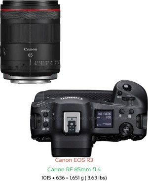 Canon R3 with Canon RF 85mm f1.4 Lens Size