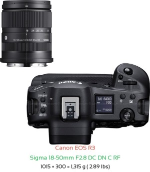 Canon R3 with Sigma 18-50mm F2.8 DC DN C RF Lens Size