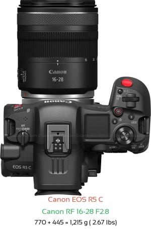 Canon R5 C with Canon RF 16-28 F2.8 Lens Size
