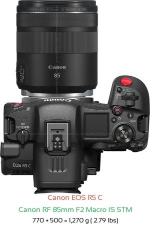 Canon R5 C with Canon RF 85mm F2 Macro IS STM Lens Size