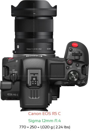 Canon R5 C with Sigma 12mm f1.4 Lens Size