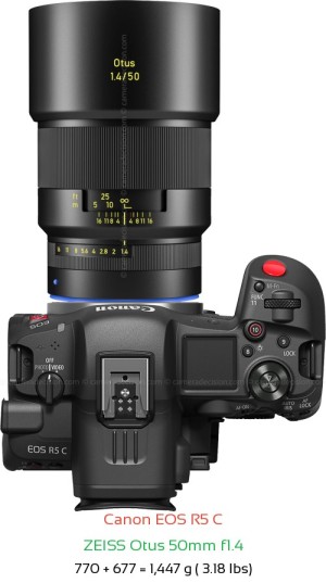 Canon R5 C with Zeiss Otus 50mm f1.4 Lens Size