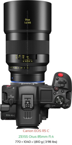 Canon R5 C with Zeiss Otus 85mm f1.4 Lens Size