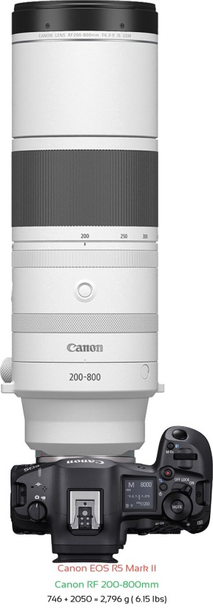 Canon R5 II with Canon RF 200-800mm Lens Size