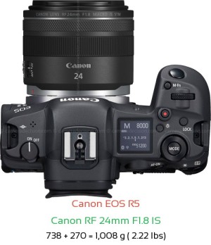 Canon R5 with Canon RF 24mm F1.8 IS Lens Size