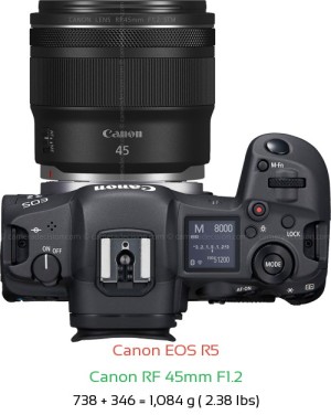 Canon R5 with Canon RF 45mm F1.2 Lens Size