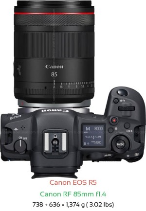 Canon R5 with Canon RF 85mm f1.4 Lens Size