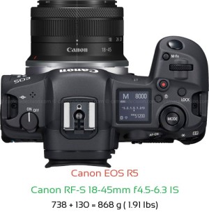 Canon R5 with Canon RF-S 18-45mm f4.5-6.3 IS Lens Size