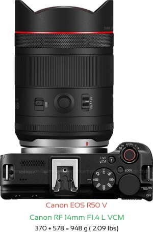 Canon R50 V with Canon RF 14mm F1.4 L VCM Lens Size
